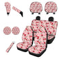Horeset Daisy Cherry 11 Pieces Car Seat Cover with Headrest Cover Cup Coasters Handbrake Gear Shift Sleeve and Lanyaeds Key Chain Universal Fit Most Cars SUV Van Sedan - color: Daisy Cherry