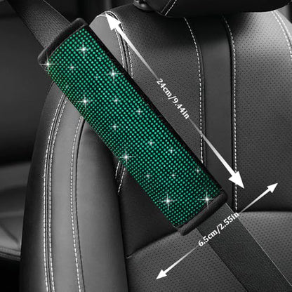 2PCS Bling Seat Belt Covers, Seat Belt Cover Pad, Car Seatbelt Shoulder Pads with Rhinestone, Auto Accessories Comfortable Automotive Neck Shoulder Mat Cushion for Car Truck SUV (Green) - color: Green