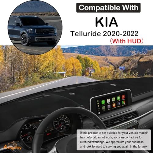 Aunginsy Dashboard Cover Mat Compatible with Kia Telluride 2020-2022 SUV Dashboard Dash Cover Nonslip Black Mat Sun Pad Dash Carpet Sunshade Glare UV Rays Protector Car Interior Accessories-with HUD - color: Black(With HUD)