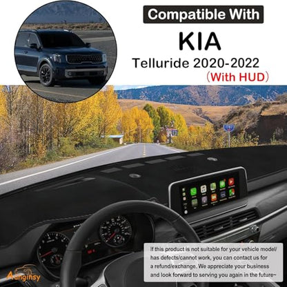 Aunginsy Dashboard Cover Mat Compatible with Kia Telluride 2020-2022 SUV Dashboard Dash Cover Nonslip Black Mat Sun Pad Dash Carpet Sunshade Glare UV Rays Protector Car Interior Accessories-with HUD - color: Black(With HUD)
