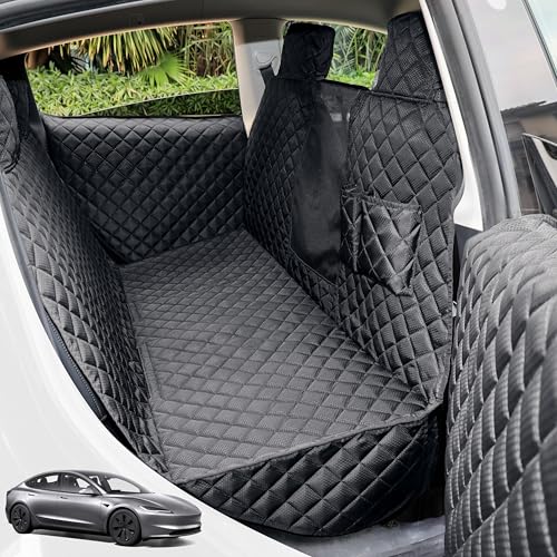 Dog Seat Covers for Tesla Model 3 & Y Back Seat with 2 Pack Door Protectors, 100% Waterproof Dog Hammock for Tesla with Mesh Window & Headrest Protection Prevents Scratches and Scuffs - color: black