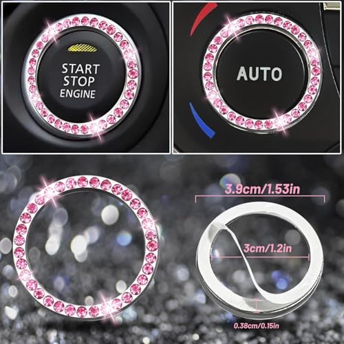 NBTEPEM 12 Pcs Bling Car Accessories Set for Women Car Floor Mats Full Set Steering Wheel Cover Seat Belt Covers Coasters Universal Fit Car SUV Truck Van Pink