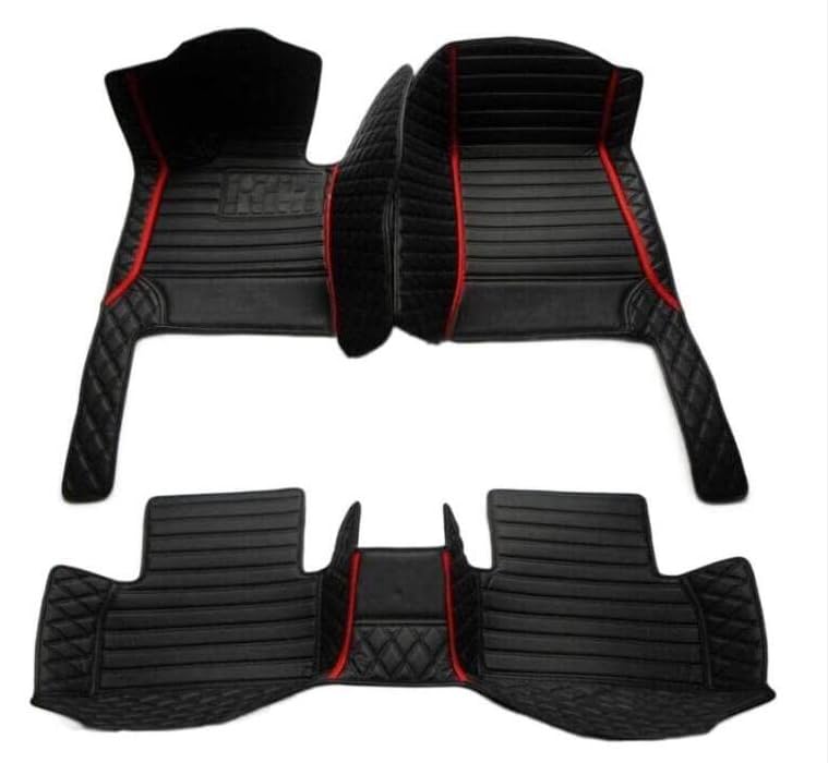 Custom Leather Car Mats, Vehicle-Specific Fit All-Weather Floor Mats, 100% Waterproof Anti-Slip Durable Protection for SUV Truck Sedan, Precision Tailored Protection (Black red 2 car mat) - color: Black red 2 car mat
