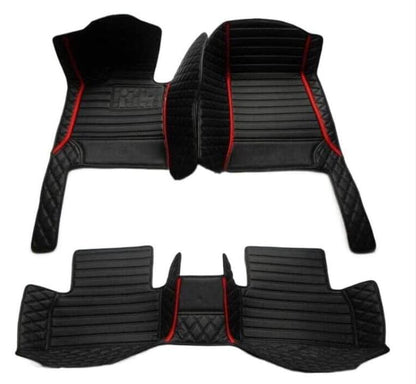 Custom Leather Car Mats, Vehicle-Specific Fit All-Weather Floor Mats, 100% Waterproof Anti-Slip Durable Protection for SUV Truck Sedan, Precision Tailored Protection (Black red 2 car mat) - color: Black red 2 car mat