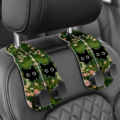 Purse Holder for Car, 2 Pack Heavy Duty Purse Hanger for Car, PU Leather Car Seat Hooks for Purses and Bags, Cute Grass Cat Headrest Organizer for Handbags & Backpacks - color: Car hook - Grass Cat B