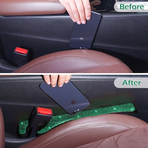 Briwill Green Car Seat Gap Filler, Set of 2 Handmade Crystal Rhinestone Diamond Car Gap Filler Green Bling Car Accessories for Women(Dark Green) - color: G-Darkgreen