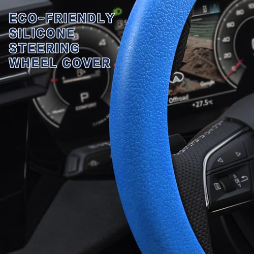Car Steering Wheel Cover, Silicone Car Steering Wheel Protective Cover, 33-40 CM Anti-Slip Soft Comfortable Steering Wheel Cover for Women Men, Universal Accessories Fit Cars Trucks SUVs (Dark Blue) - color: Dark Blue