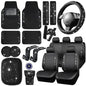 CAR PASS 23 PCS Bling Diamond Car Accessories Set for Women, Leather Seat Covers Full Set Floor Mats Steering Wheel Cover, Coasters Seat Belt Covers Phone Holder Universal Fit Car SUV Truck Van Black - color: Black Diamond