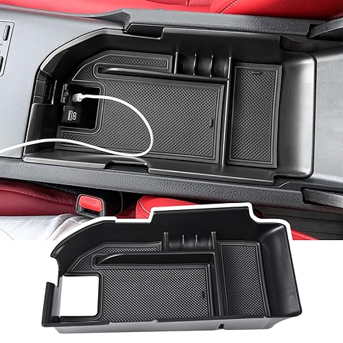 Center Console Organizer Tray Compatible with Toyota Camry XLE XSE 2018-2024 and Camry LE SE 2020-2023 2024 Accessories Armrest Secondary Storage Box ABS Insert Tray, Fit Dual USB Ports,Black - color: Black
