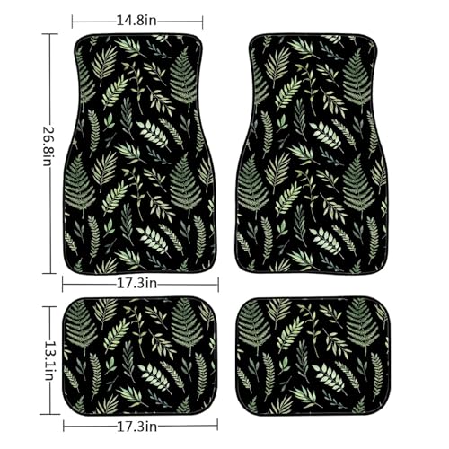 Tropical Plants Car Floor Mats Summer Botanical Background with Green Leaves Branches and Herbs Black Floor Mats for Cars Universal Vehicle Front Rear Foot Carpet Rugs for Trucks SUV Sedans