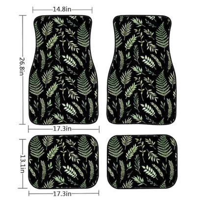 Tropical Plants Car Floor Mats Summer Botanical Background with Green Leaves Branches and Herbs Black Floor Mats for Cars Universal Vehicle Front Rear Foot Carpet Rugs for Trucks SUV Sedans