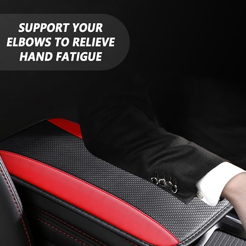 IHOTDER Stylish Car Center Console Cover,PU Leather Car Armrest Cover Prevent Scratches on Center Console,Universal Car Armrest Cushion Car Accessories Interior for Car SUV Truck (Red) - color: Red