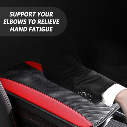 IHOTDER Stylish Car Center Console Cover,PU Leather Car Armrest Cover Prevent Scratches on Center Console,Universal Car Armrest Cushion Car Accessories Interior for Car SUV Truck (Red) - color: Red