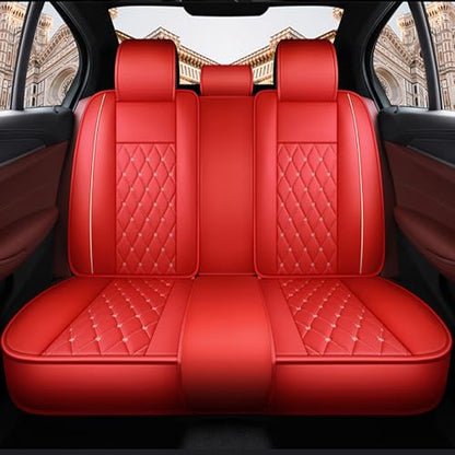 Crown Car Seat Covers Full Set, Premium Leather Waterproof Anti-Slip Automotive Interior Protector for Cars, SUVs, Pickup, Trucks & Sedans (Red) - color: Red