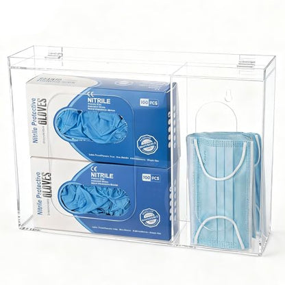 SEANADO Acrylic Disposable Glove Holder for Wall Mount or Tabletop , Clear Glove Box Organizer Rack Dispenser with Lid for Tissues, Beard Cover, Face Masks, Bags,Hairnet and Shoe Covers