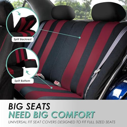 FH Group Striking Striped Car Seat Covers - Universal Fit, Washable Seat Covers for Cars, SUVs, Vans, Sedans, Burgundy, Rear Set - color: Burgundy, size: Rear Set