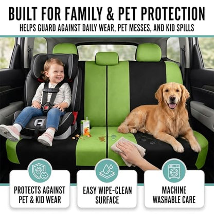 Automotive Seat Covers Green Universal Fit Combo Set with Steering Wheel Cover and Seat Belt Pad fits most Cars, SUVs, and Trucks (Airbag Compatible and Split Bench) FH Group FB030GREEN-COMBO - color: Green