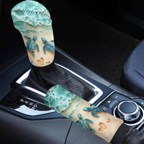 Bulopur Car Shifter Gear Hand Brake Trim Cover Set for Most Cars Van SUV Sedan Truck Auto Accessories - color: Beach Sea Turtle