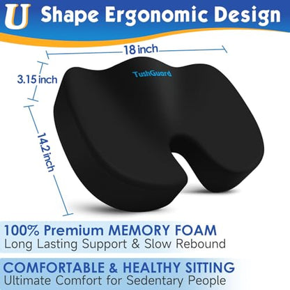 Seat Cushion for Office Chair Memory Foam Non-Slip Desk Seat Cushion Back, Coccyx, Sciatica, Tailbone Pain Relief Butt Pillow for Office Chair, Car, Wheelchair, Black