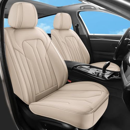 Car Seat Covers Full Set,5 Seat Leather Seat Covers for Cars,Beige Front Seats and Back Seat Cover,Waterproof Car Seat Cushion Protectors,Universal Fit for Most Cars SUV Trucks - color: Beige