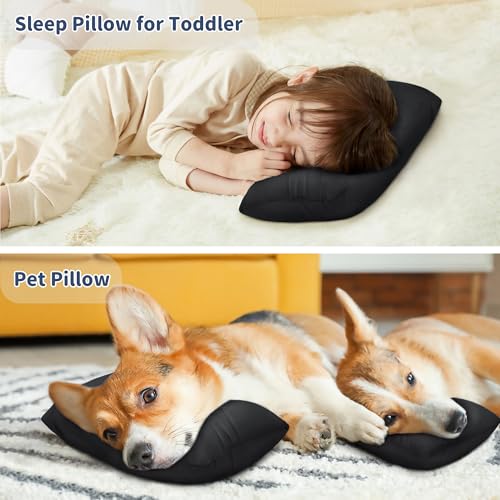 Pro Goleem Small Pillow 11"x7"x2.5" for Camping and Traveling with Name Tag Mini Tiny Pillow for Kids Sleeping and Chair Car Air Nap Neck Lumbar Knee Rest Pillows, Black - color: Black