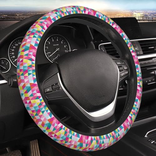 Thickened Elastic Steering Wheel Cover, Geometric Triangle Pattern Ultra, Soft, Breathable, Fit for Cars, SUVs, Trucks, Stylish Comfortable Grip - color: Geometric Triangle Pattern