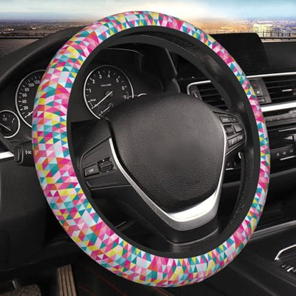 Thickened Elastic Steering Wheel Cover, Geometric Triangle Pattern Ultra, Soft, Breathable, Fit for Cars, SUVs, Trucks, Stylish Comfortable Grip - color: Geometric Triangle Pattern