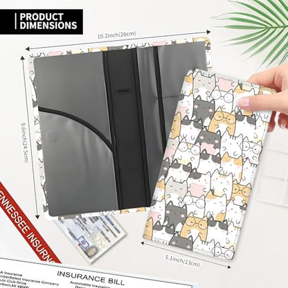 Leather Car Registration and Insurance Card Holder, Cute Car Accessories Vehicle Glove Box Car Organizer for Documents, Cards, License Cute Cats - color: Cute Cats