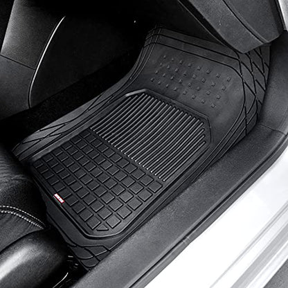 BDK 4-Piece FlexGrid Rubber Floor Mats for Cars Trucks SUVs Vans, Trim-to-Fit Heavy Duty Weatherproof Waterproof Square Grid Deep Dish Ridges Protection Front Rear