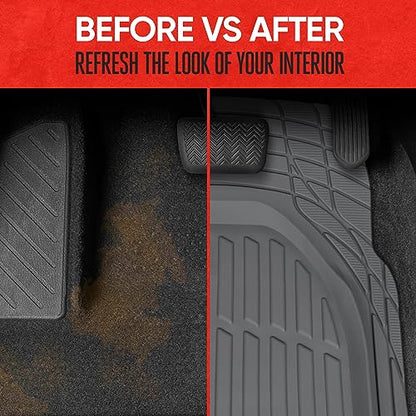 Motor Trend 2 Piece Front Car Floor Mats- Gray FlexTough Contour Liners-Deep Dish Heavy Duty Rubber Floor Mats for Car SUV Truck & Van-All Weather Protection, Universal Trim to Fit