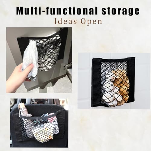 2PCS Universal Car Cargo Net with Adhesive Tape, 9.8×15.7in Trunk Storage Mesh Pocket Wall Mount Organizer Bag for Car RV SUV Boat Truck Camper Van Trailer (Black)
