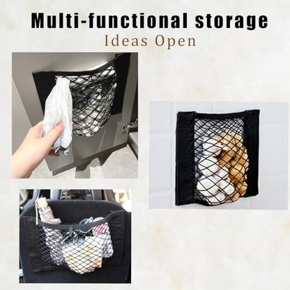 2PCS Universal Car Cargo Net with Adhesive Tape, 9.8×15.7in Trunk Storage Mesh Pocket Wall Mount Organizer Bag for Car RV SUV Boat Truck Camper Van Trailer (Black)