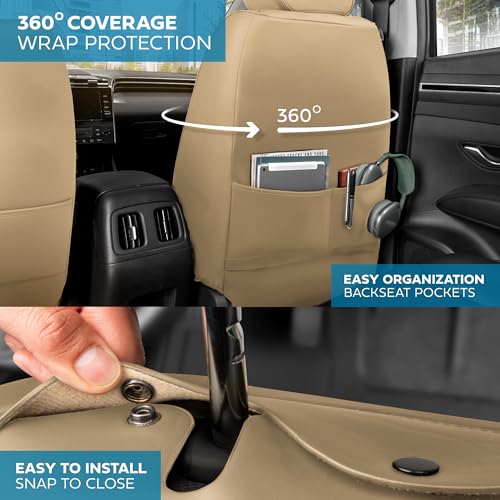 MotorBox Prestige Edition Napa Leather Seat Covers Full Set - Beige Car Seat Covers Front Seats and Back Car Seat Protector, Waterproof and Universal Fit for Most Small to Medium Autos, Trucks & SUVs - color: Beige Full Set