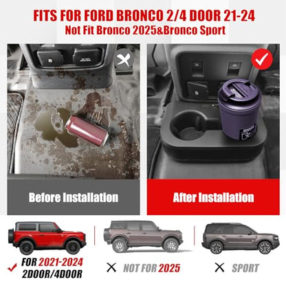 Mabett Upgrade Removable Rear Dual Cup Holder for Ford Bronco 2021 2022 2023 2024 2/4 Door Bronco Accessories（Not for 2025