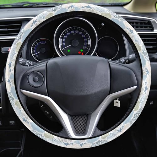 Steering Wheel Covers Nautical Coastal Ocean Coral Universal Steering Wheel Covers Beach Themed Blue Teal Automotive Steering Wheel Grip Wrap Car Accessories Protective Case Cover for Suv, Truck