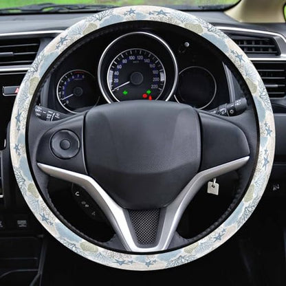 Steering Wheel Covers Nautical Coastal Ocean Coral Universal Steering Wheel Covers Beach Themed Blue Teal Automotive Steering Wheel Grip Wrap Car Accessories Protective Case Cover for Suv, Truck