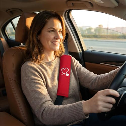 2 Pack Seat Belt Shoulder Pads - Universal Soft Car Seatbelt Covers for Comfort & Protection, Adjustable Strap(for Men & Women) (Lovely, Red)
