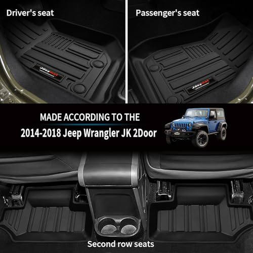 for 2007-2018 Jeep Wrangler JK 2 Door Floor Mats & Cargo Liner All Weather TPE Rubber Mats Accessories Black (for 2007-2018 Jeep Wrangler JK 2 Door) - color: for 2007-2018 Jeep Wrangler JK 2 Door