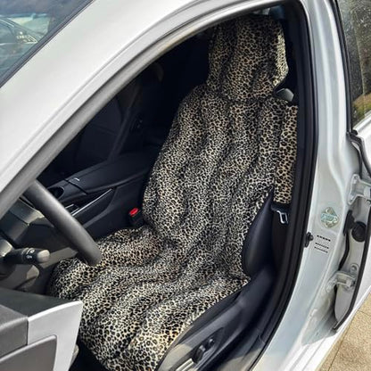 Universal Cloth Car Seat Covers Full Set with Buckle Fastening, Water-Resistant Fabric Auto Interior Protector – Fits Most Cars, SUVs, Trucks (Leopard) - style: leopard