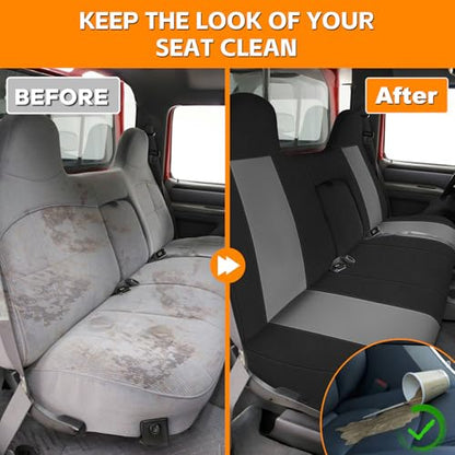 Truck Seat Cover Compatible with 1993-1998 Ford Truck Regular XCab Crew Cab, Front Solid Bench Seat with Molded Headrests and Integrated Center Armrest Seat Cover - color: Black and Charcoal