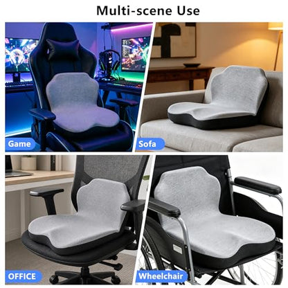 Memory Foam Truck Seat Cushion & Lumbar Support Set – Ergonomic U-Shape Tailbone Relief + L-Shape Back Cushion for Long-Haul Semi/Pickup Drivers Breathathable Cover Non-Slip Bottom Light Gray - size: Light Gray+Dark gray