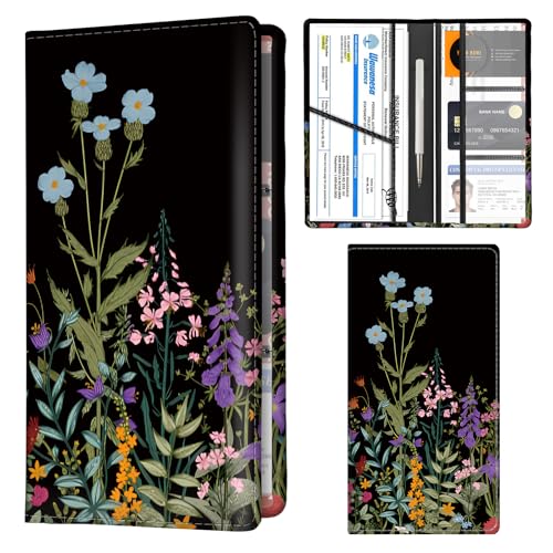 Car Registration and Insurance Holder with Magnetic Shut, Cute Vehicle Glove Box Car Organizer, Premium Interior Car Accessories for Women Men Cute Boho Flowers - color: Cute Boho Flowers