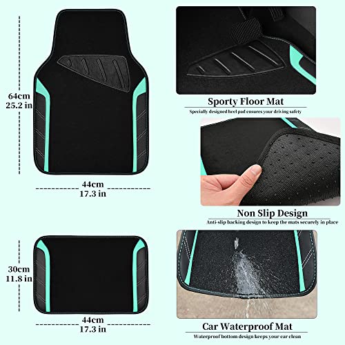 CAR PASS Leather Steering Wheel Cover and Waterproof Car Floor Mats,Microfiber Universal Car Combo Fit for 95% Sedan,SUV,Cars,14.5-15inch Sporty Anti-Slip Safety Comfortable Design(Black&Mint) - color: Black＆Mint