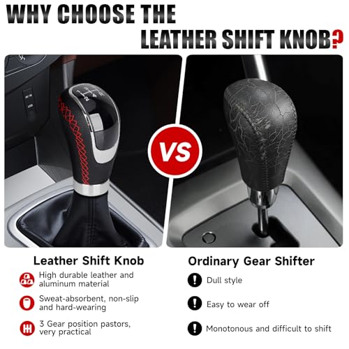 Universal 5/6 Speed Leather Car Racing Gear Shift Shifter knob,Artificial Leather and ABS Black Stitching Shift Knob with 4 Adapters,Replaceable 3 Gear Position Pastors(Black+Red Line) - color: 5/6 Speed Leather(Black+Red Line)