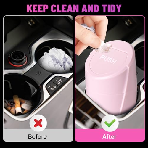 Car Trash Can Bin with Lid - 2 Packs Car Garbage Can Cup Holder - Pink Mini Leakproof Vehicle Garbage Bin with 40pcs Trash Bags-Automobile Organizers and Storage for Front Back Seat Accessories - color: Pink,Pink
