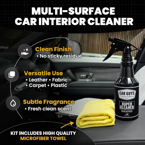 CAR Guys Super Cleaner | Interior Car Cleaner for Tough Stains | Stain Remover for Car Seats, Carpet, Upholstery, & Leather | 18 Oz Kit with Microfiber Towel - size: 18 Oz Kit (w/ Towel)