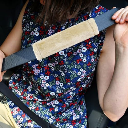 2 Packs Car Seatbelt Covers Shoulder Pad for More Comfortable Driving, Universal Seat Belt Cover for Handbag Camera Backpack Straps, Soft Faux Sheepskin Wool Seat Belt Cushion (Beige)