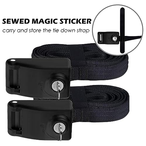 2 Pack Lockable Tie Down Strap, with 3 Stainless Steel Cables, for Lashing Locking Kayak, Bike, Surfboard, 10 Feet Each - color: Black