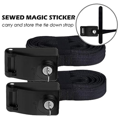 2 Pack Lockable Tie Down Strap, with 3 Stainless Steel Cables, for Lashing Locking Kayak, Bike, Surfboard, 10 Feet Each - color: Black