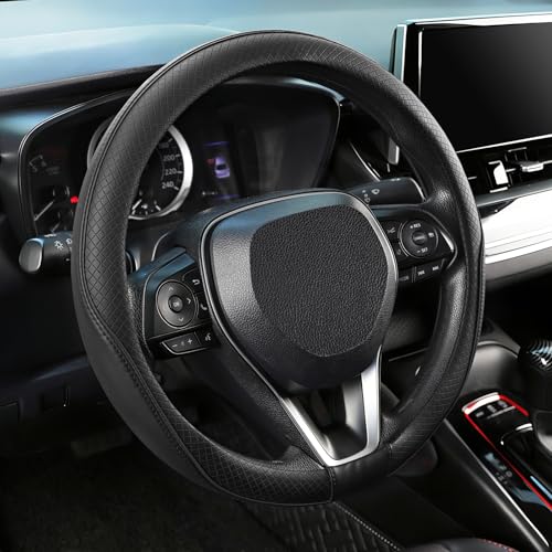 SEG Direct Steering Wheel Cover 14-14.25 inch (35.5-36 cm) Small Size, Microfiber Leather, Non-Slip Comfortable Grip, Fits Cars Prius Civic Model 3 Model Y Camaro, Black - color: Black, size: Small size [14''-14 1/4'']
